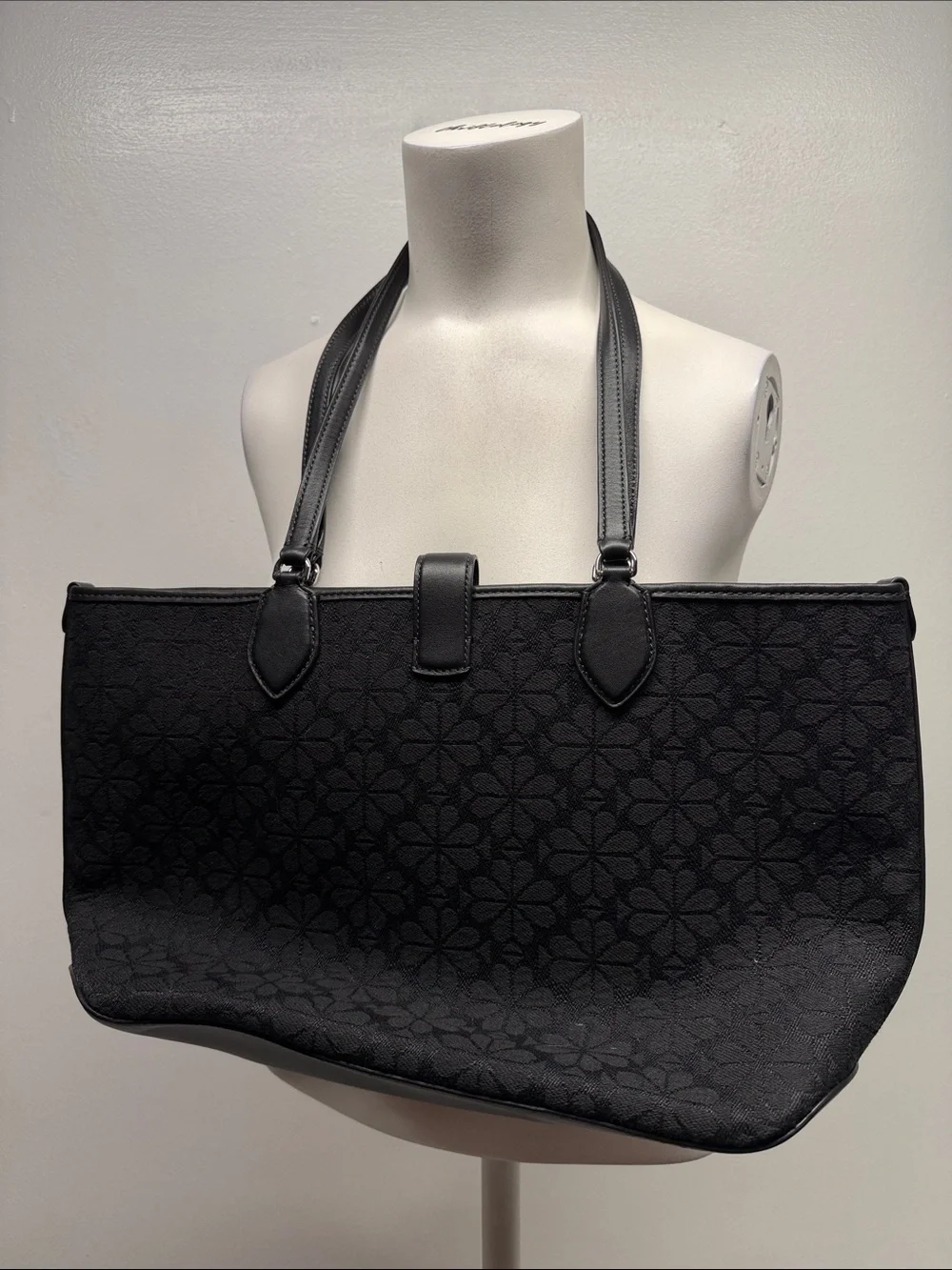 Kate Spade Spade Flower Jacquard Open Tote Bag Purse Handbag Medium Black